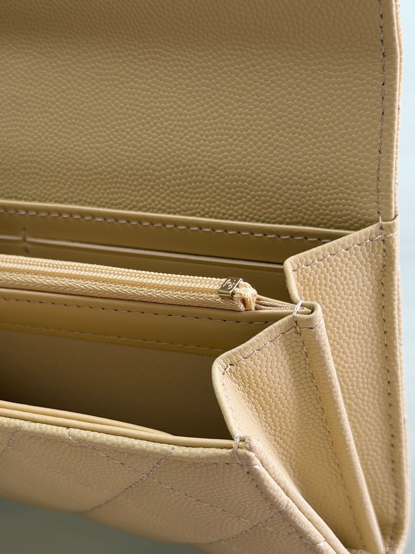 CC 26P Long Flip Wallet Beige Quited Caviar Leather