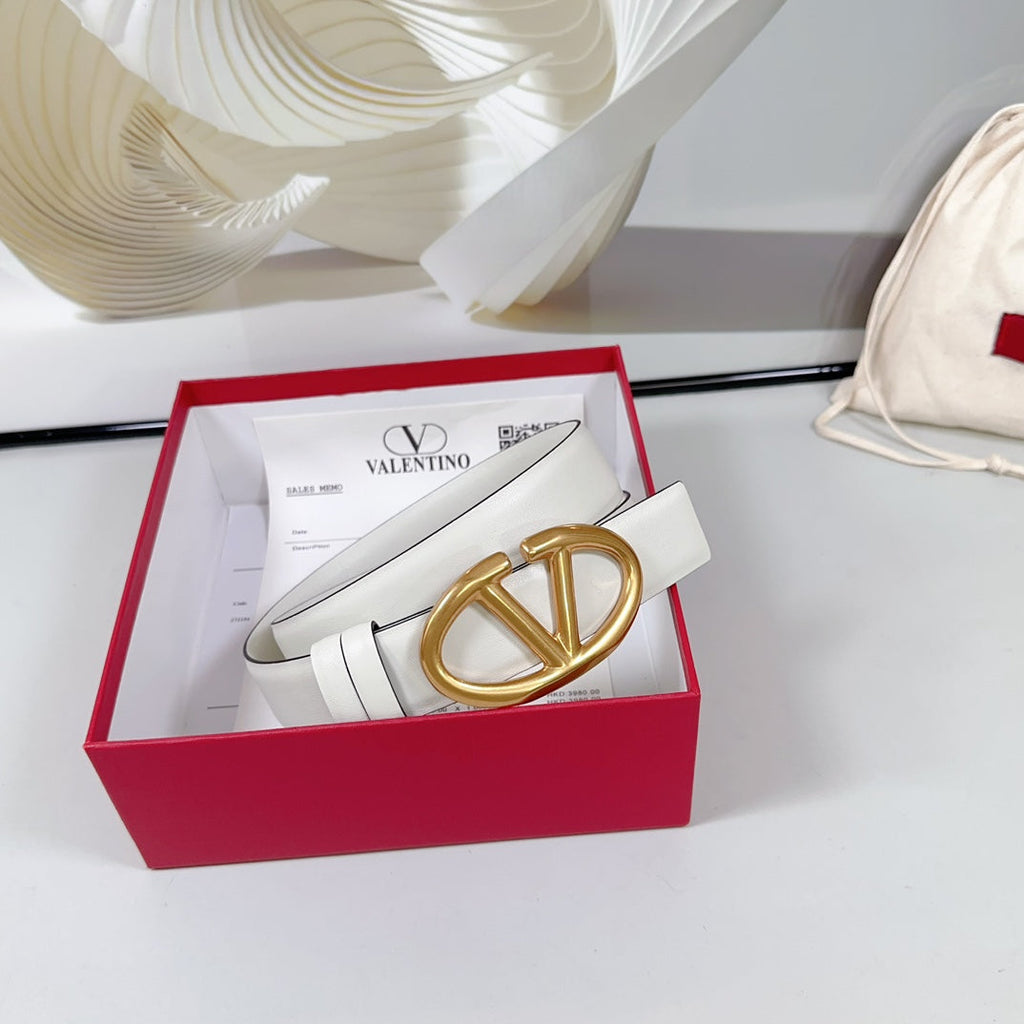 The Bold Edition Reversible Belt 30mm White Calfskin Gold Buckle