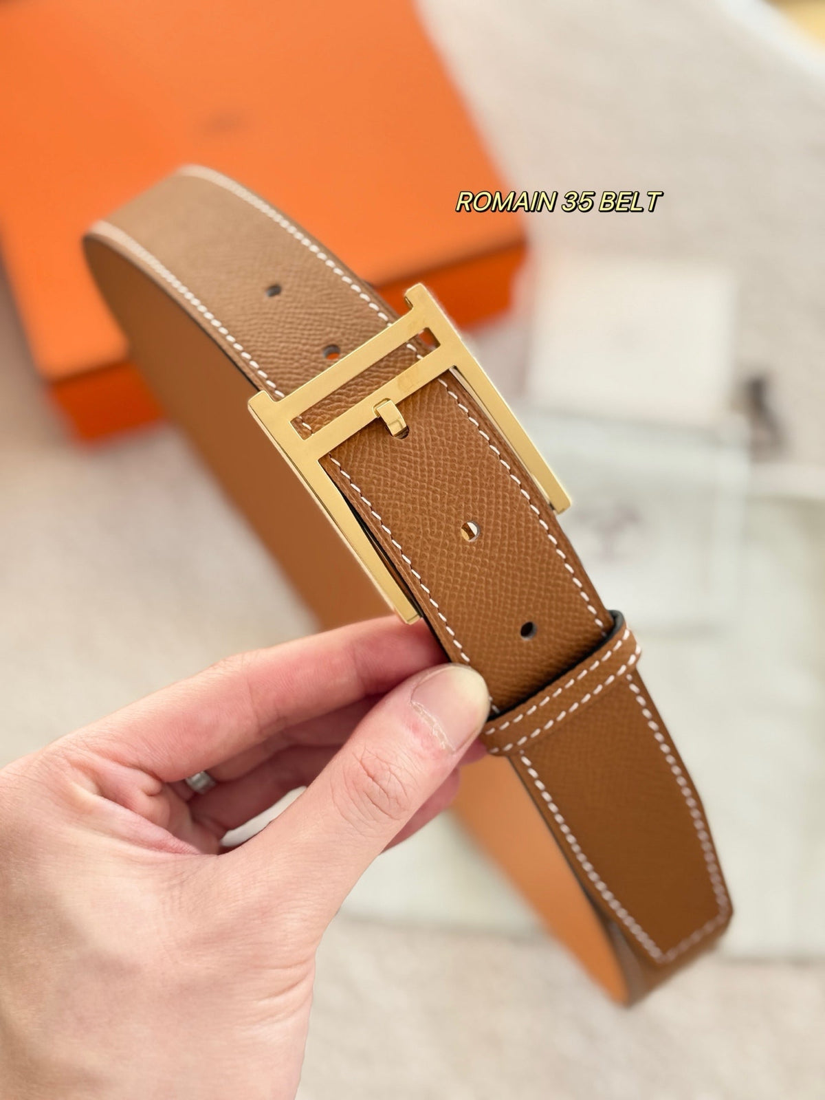 HM 35mm Romain Belt Gold Brown Epsom Leather 200629