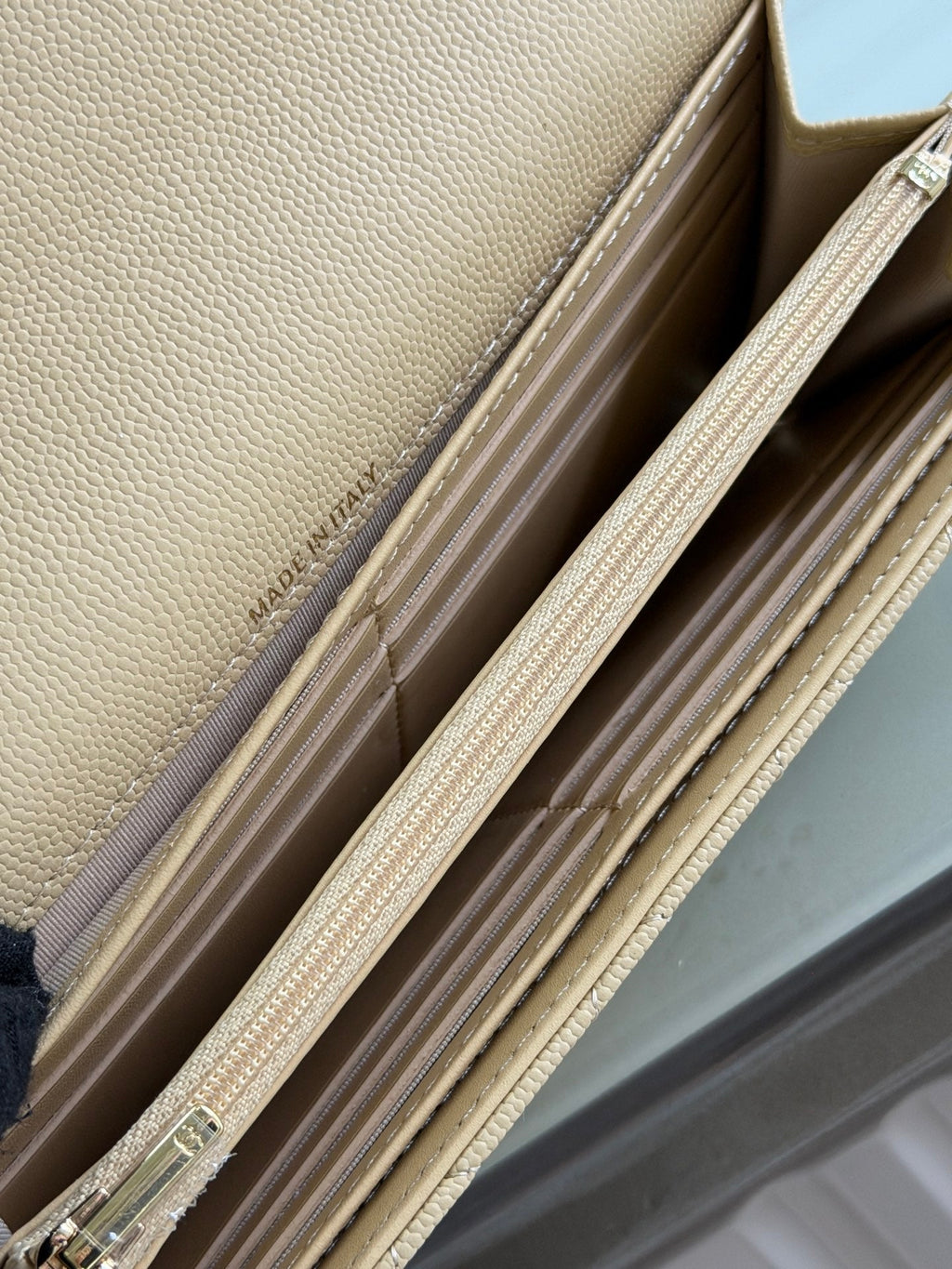 CC 26P Long Flip Wallet Beige Quited Caviar Leather