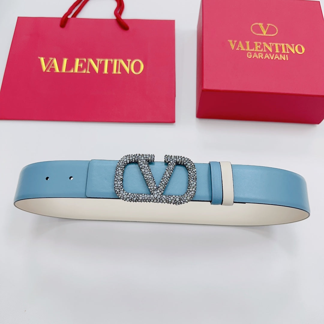 Garavani Reversible VLogo Signature Belt 40mm Blue White Leather 200694