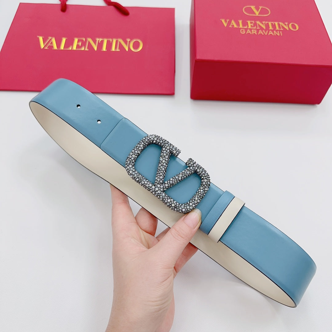 Garavani Reversible VLogo Signature Belt 40mm Blue White Leather 200694