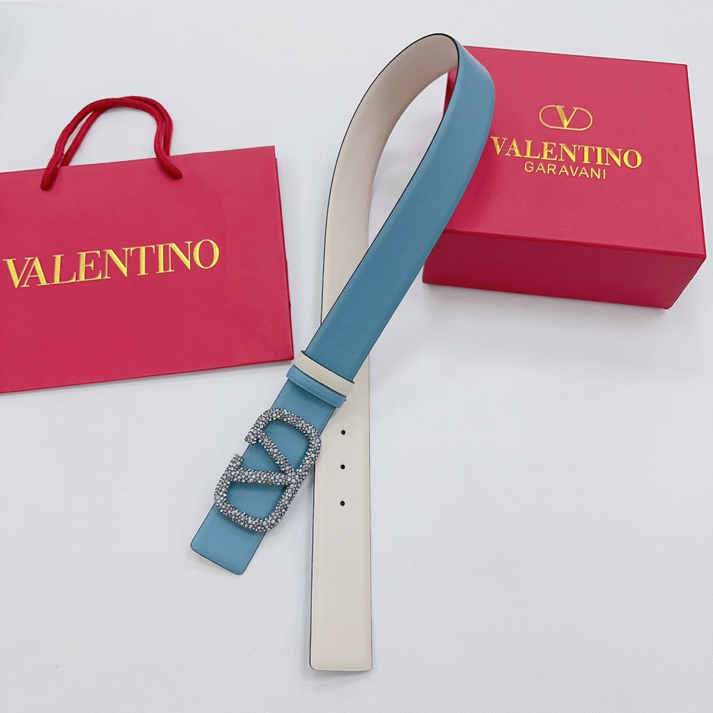 Garavani Reversible VLogo Signature Belt 40mm Blue White Leather 200694