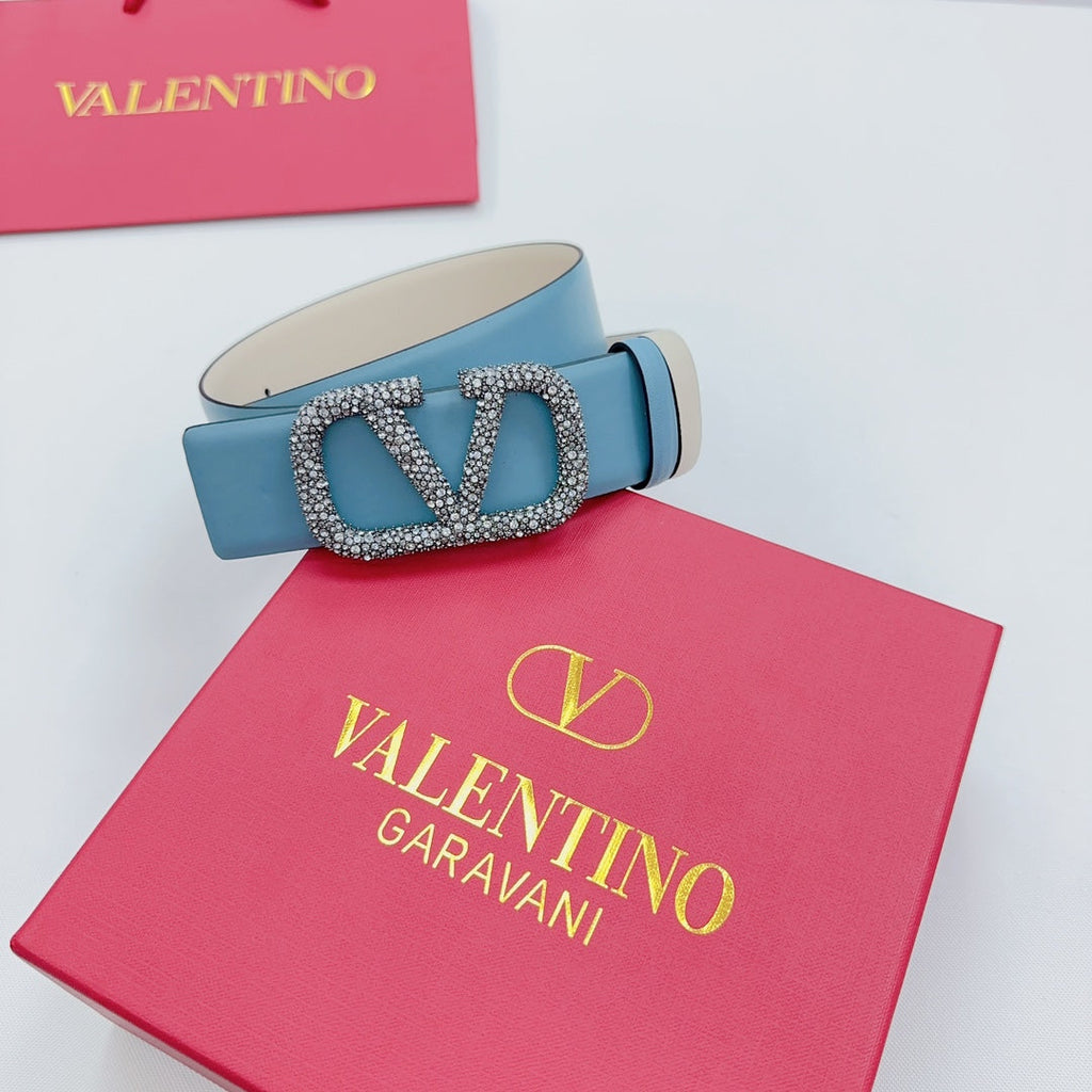 Garavani Reversible VLogo Signature Belt 40mm Blue White Leather 200694