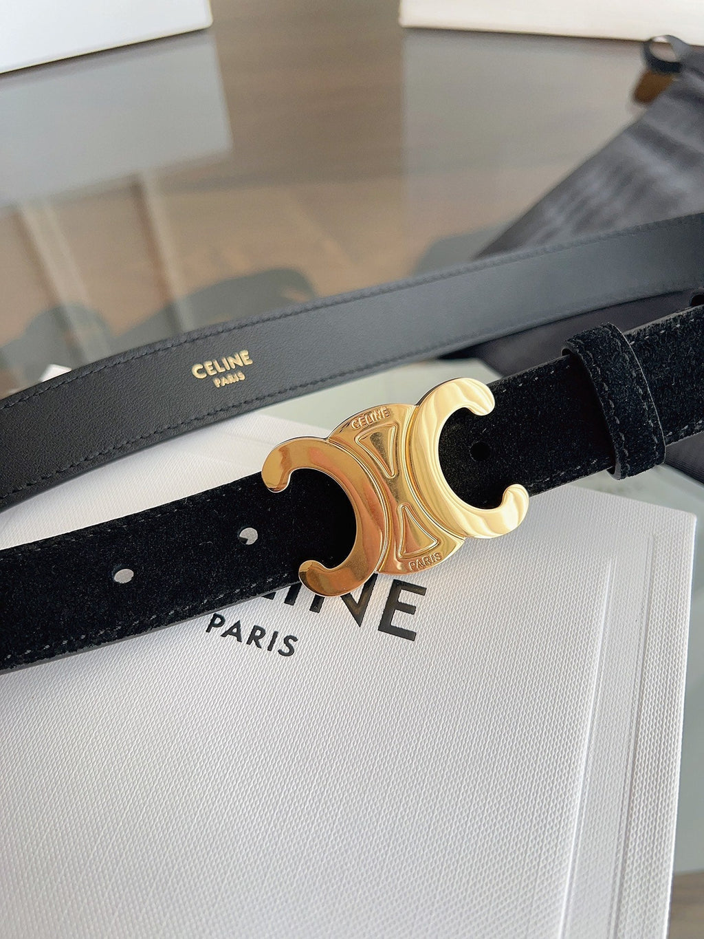 CL Gold 25mm Triomphe Black Suede 616258