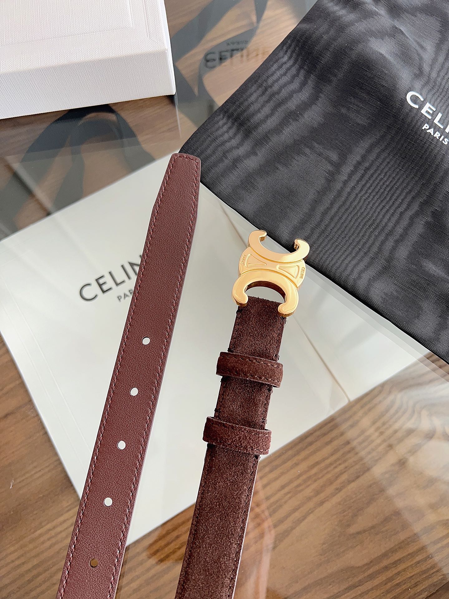 CL Gold 25mm Triomphe Brown Suede