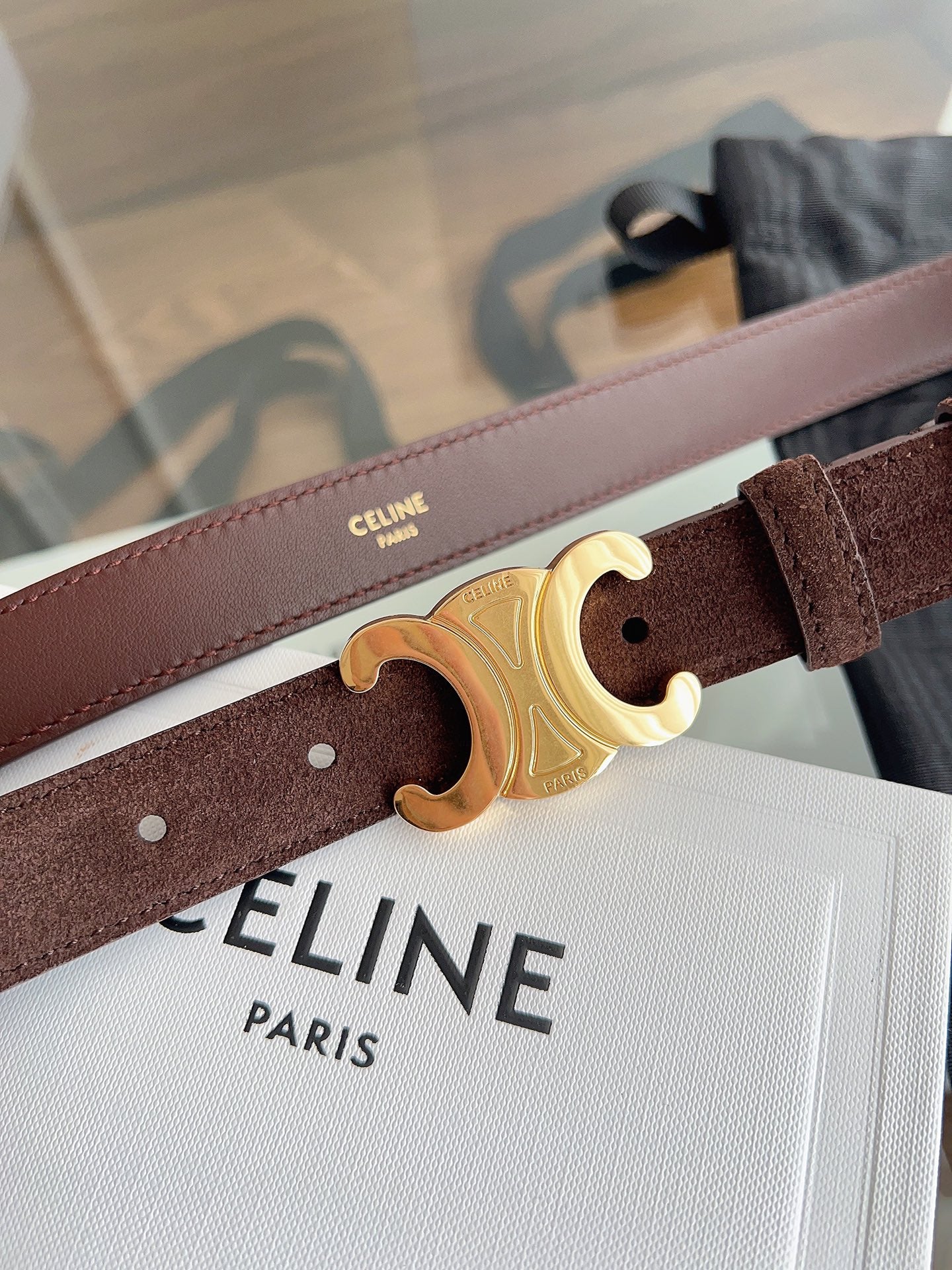 CL Gold 25mm Triomphe Brown Suede