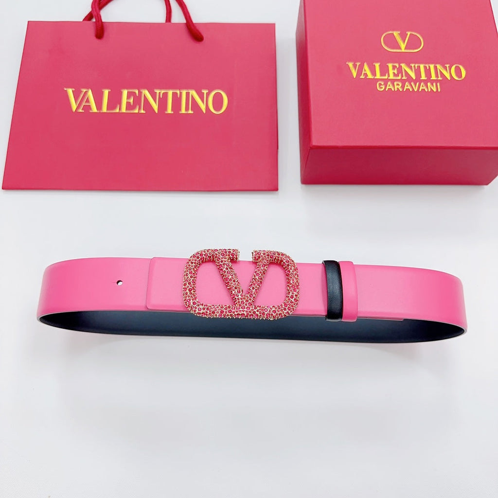 Garavani Reversible VLogo Signature Belt 40mm Black Pink Leather 200697