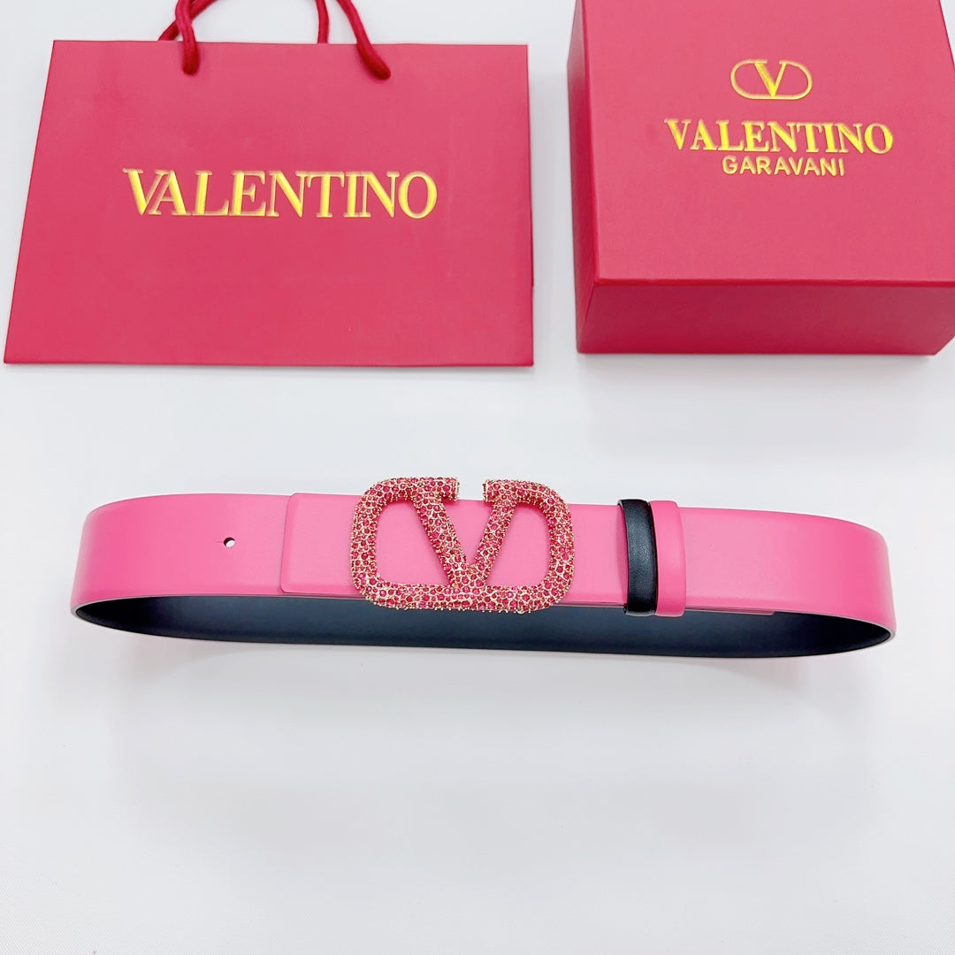 Garavani Reversible VLogo Signature Belt 40mm Black Pink Leather 200697