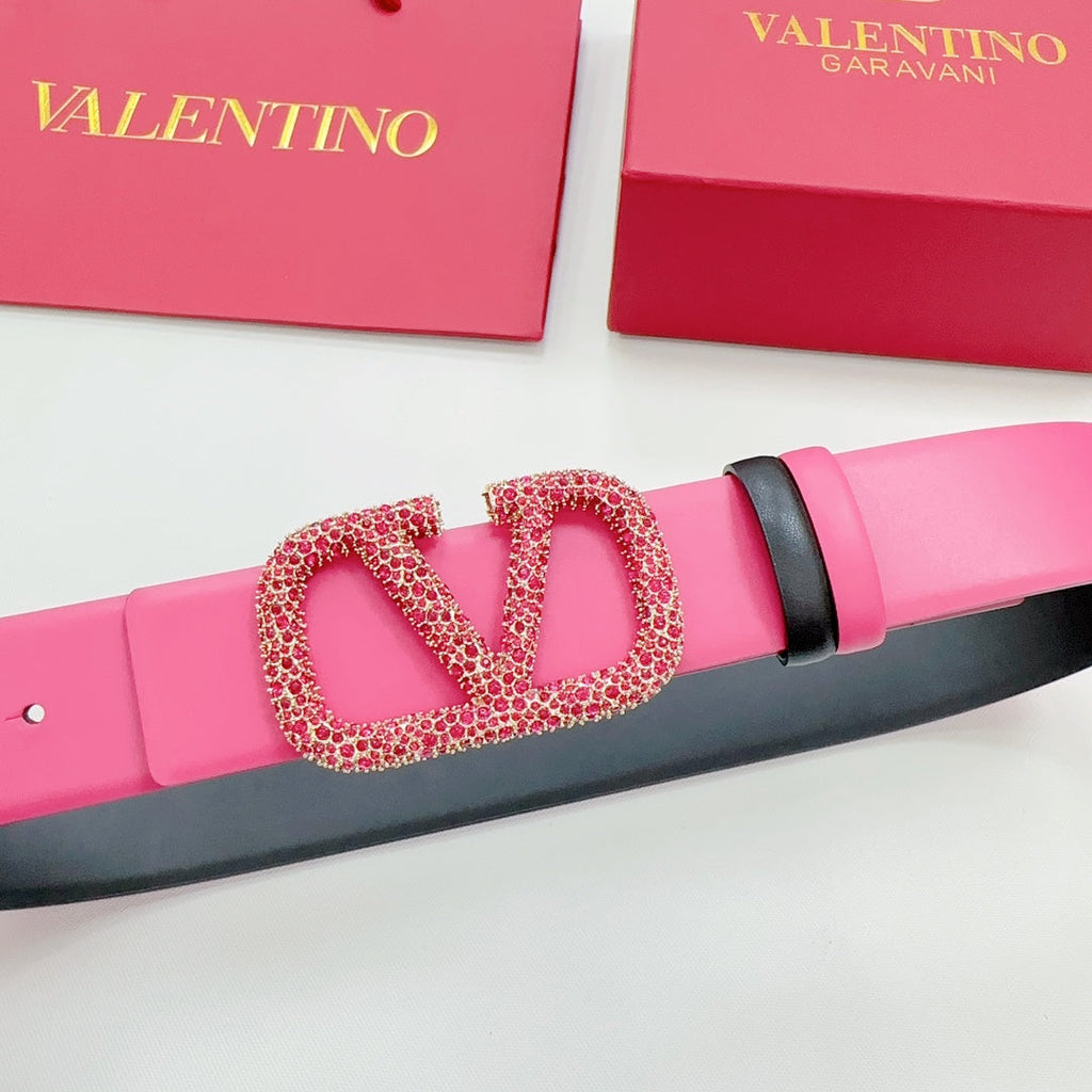 Garavani Reversible VLogo Signature Belt 40mm Black Pink Leather 200697