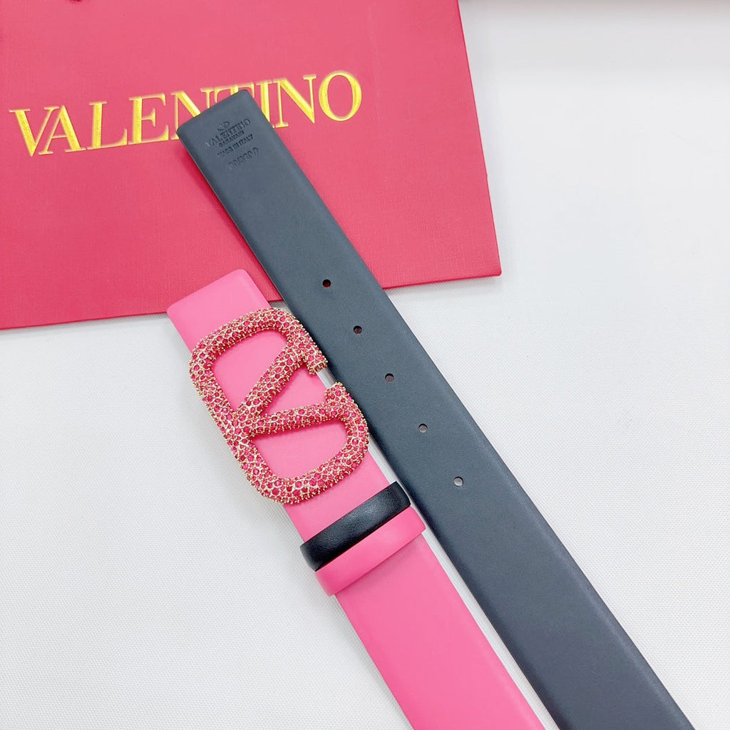 Garavani Reversible VLogo Signature Belt 40mm Black Pink Leather 200697