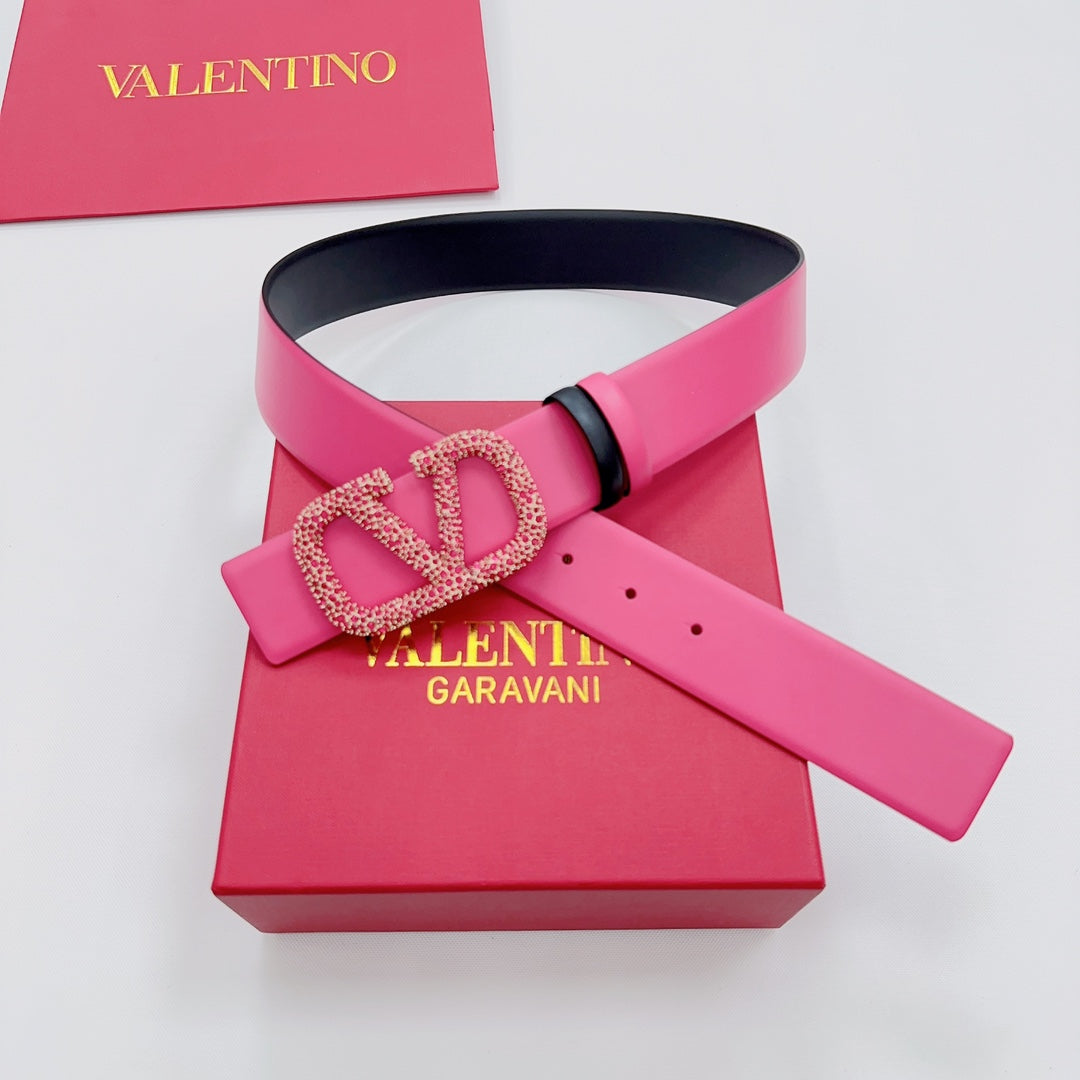 Garavani Reversible VLogo Signature Belt 40mm Black Pink Leather 200697