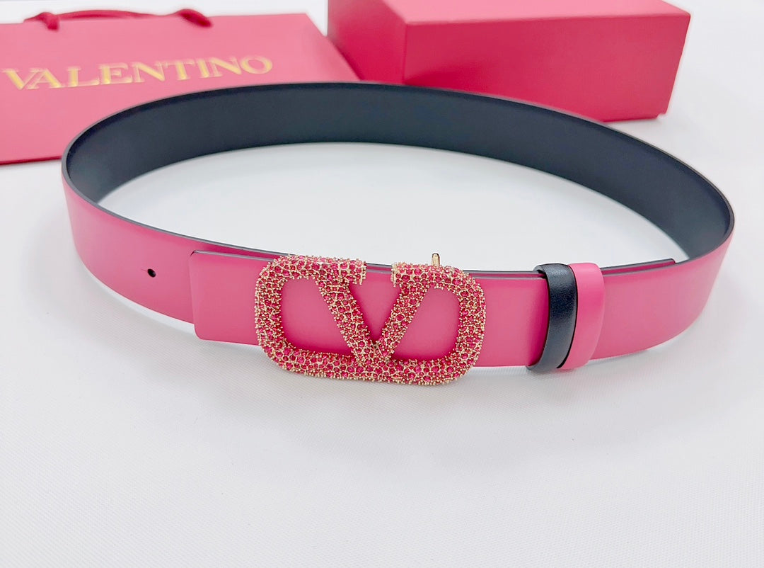 Garavani Reversible VLogo Signature Belt 40mm Black Pink Leather 200697