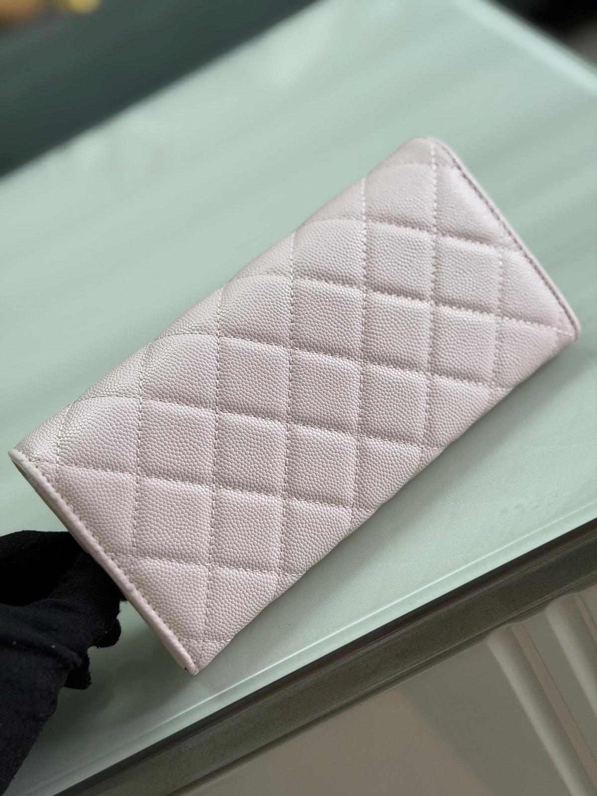 CC 26P Long Flip Wallet Light Pink Quited Caviar Leather
