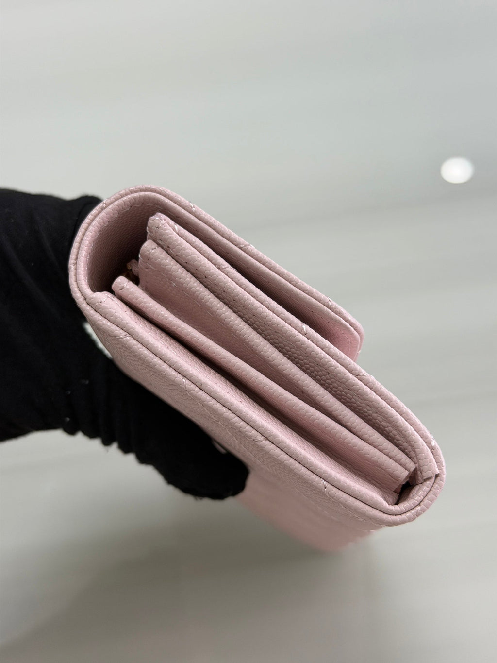 CC 26P Long Flip Wallet Light Pink Quited Caviar Leather