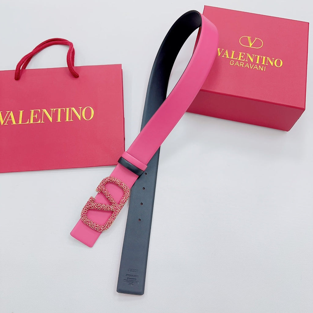 Garavani Reversible VLogo Signature Belt 40mm Black Pink Leather 200697