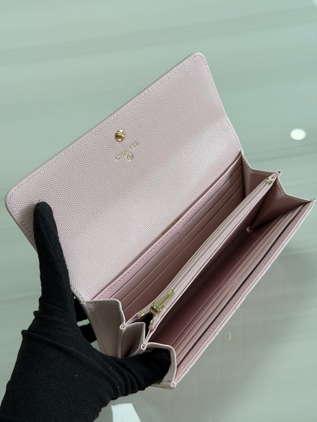 CC 26P Long Flip Wallet Light Pink Quited Caviar Leather