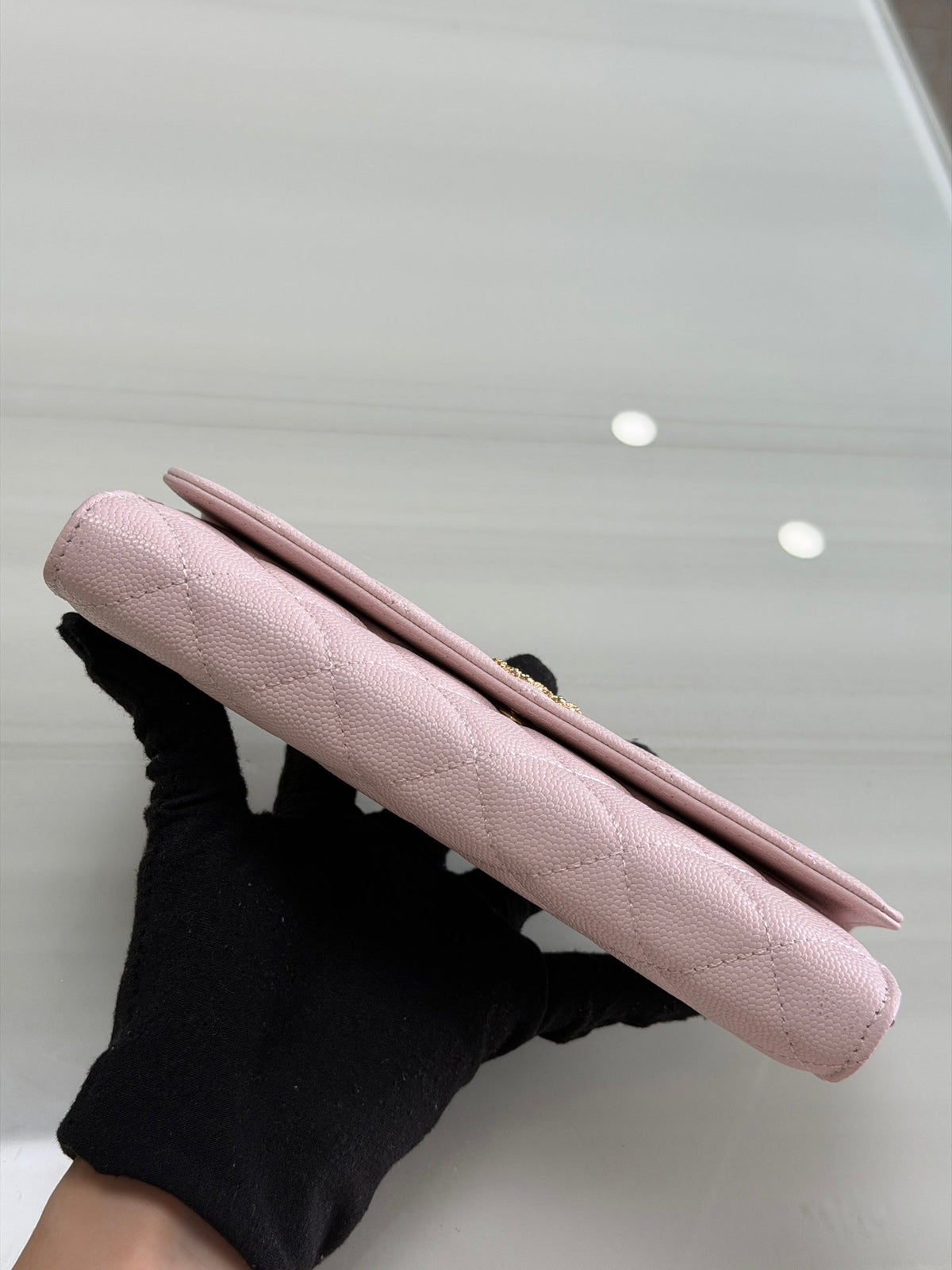 CC 26P Long Flip Wallet Light Pink Quited Caviar Leather