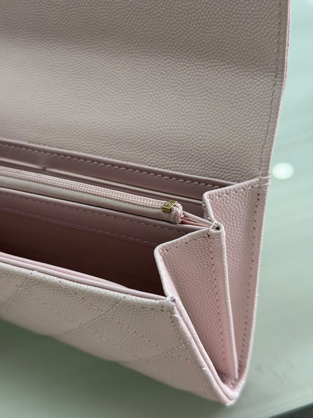 CC 26P Long Flip Wallet Light Pink Quited Caviar Leather