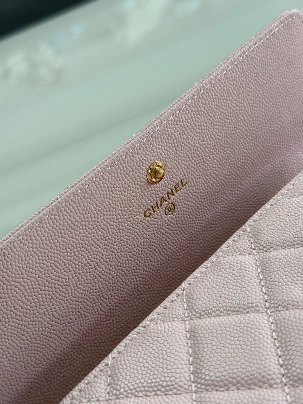 CC 26P Long Flip Wallet Light Pink Quited Caviar Leather