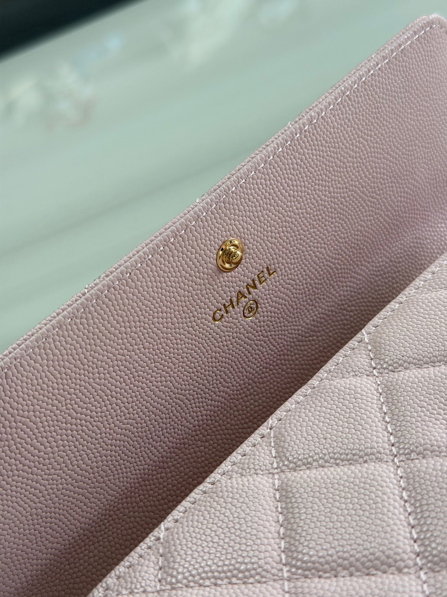 CC 26P Long Flip Wallet Light Pink Quited Caviar Leather
