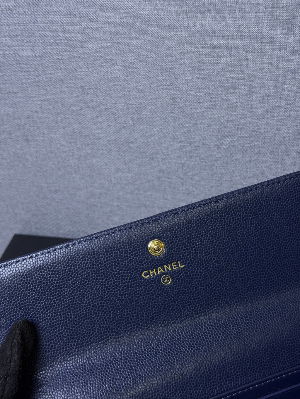 CC 26P Long Flip Wallet Navy Blue Quited Caviar Leather