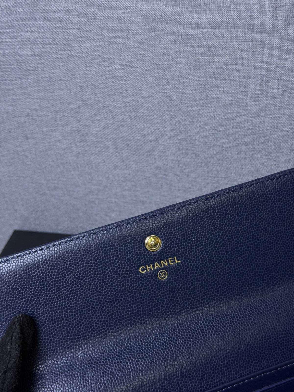 CC 26P Long Flip Wallet Navy Blue Quited Caviar Leather