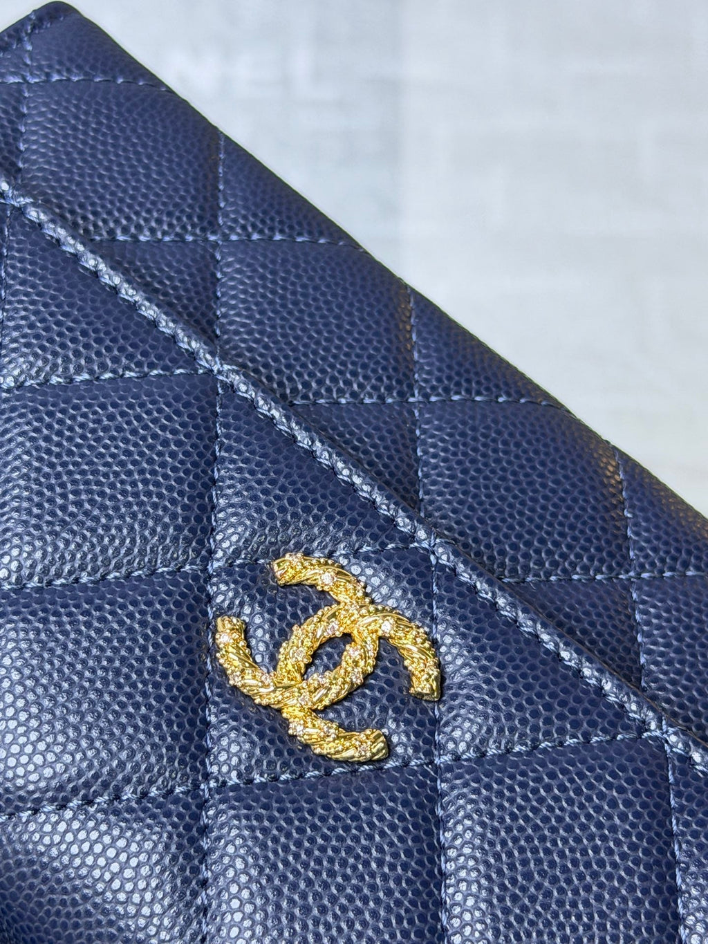 CC 26P Long Flip Wallet Navy Blue Quited Caviar Leather