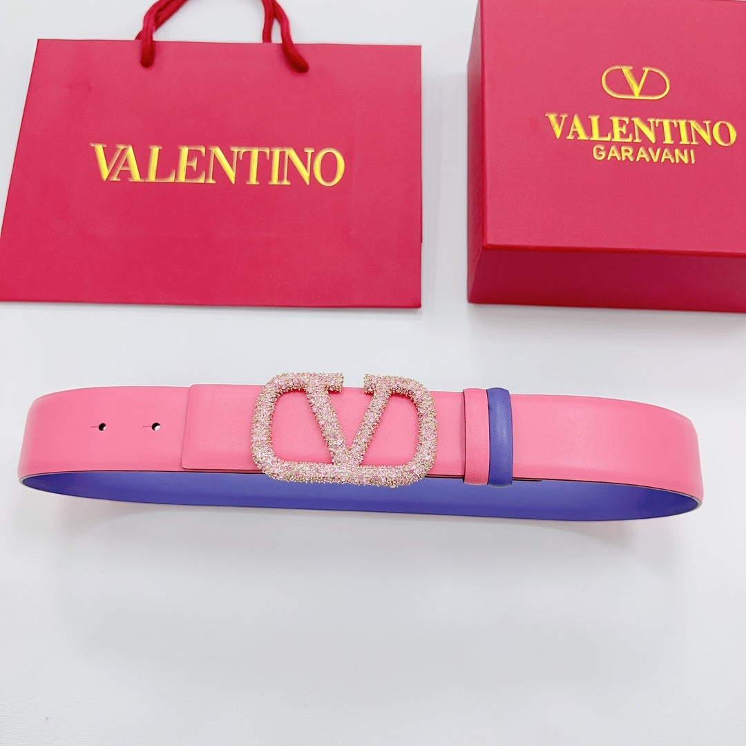 Garavani Reversible VLogo Signature Belt 40mm Light Pink Purple Leather 127711