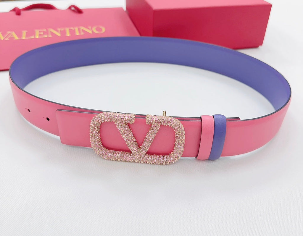 Garavani Reversible VLogo Signature Belt 40mm Light Pink Purple Leather 127711