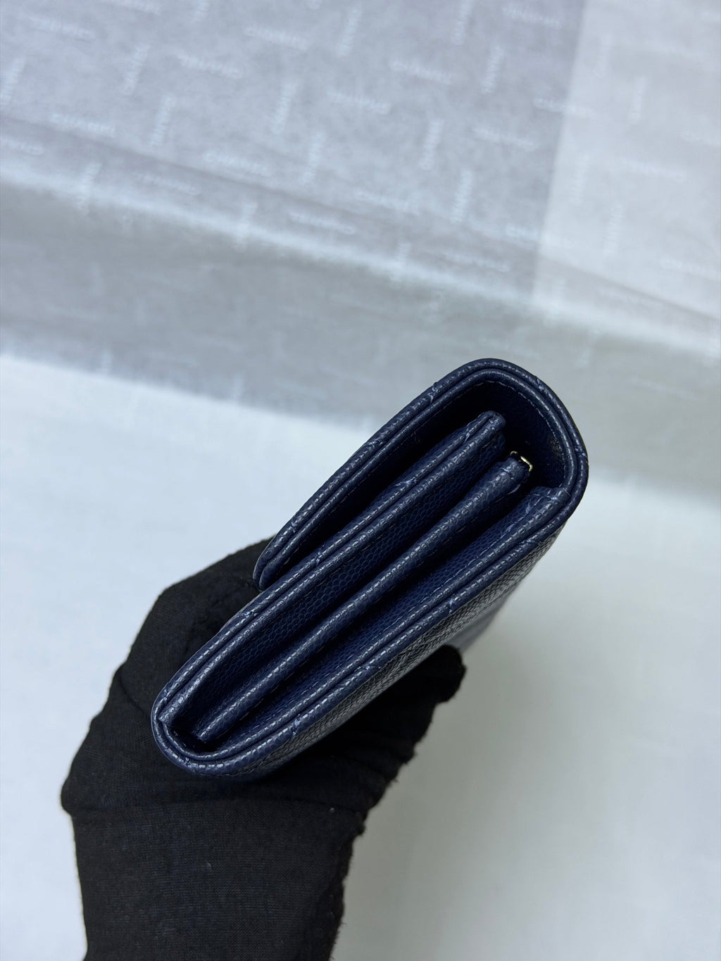 CC 26P Long Flip Wallet Navy Blue Quited Caviar Leather