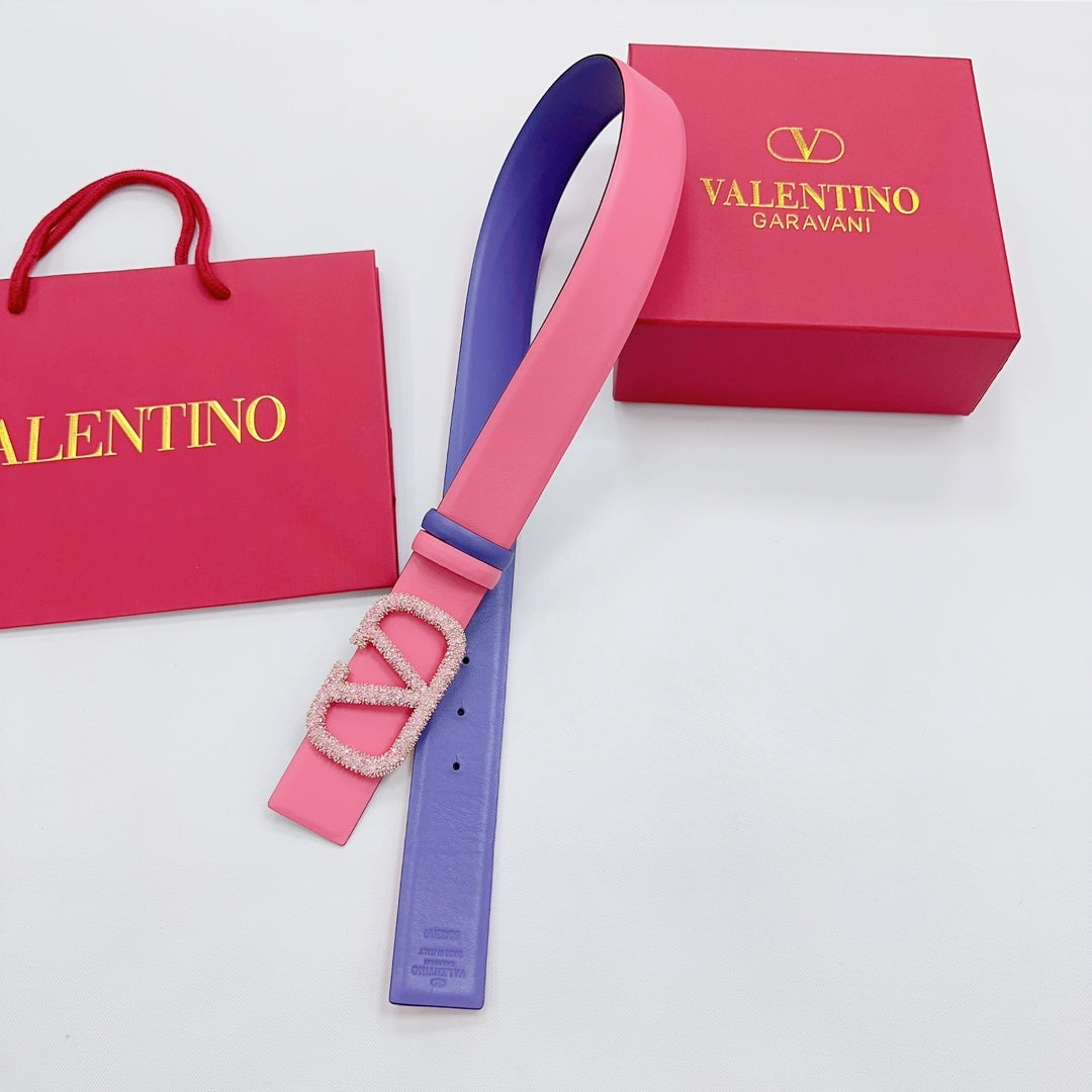 Garavani Reversible VLogo Signature Belt 40mm Light Pink Purple Leather 127711