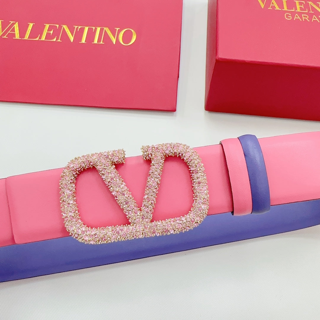 Garavani Reversible VLogo Signature Belt 40mm Light Pink Purple Leather 127711