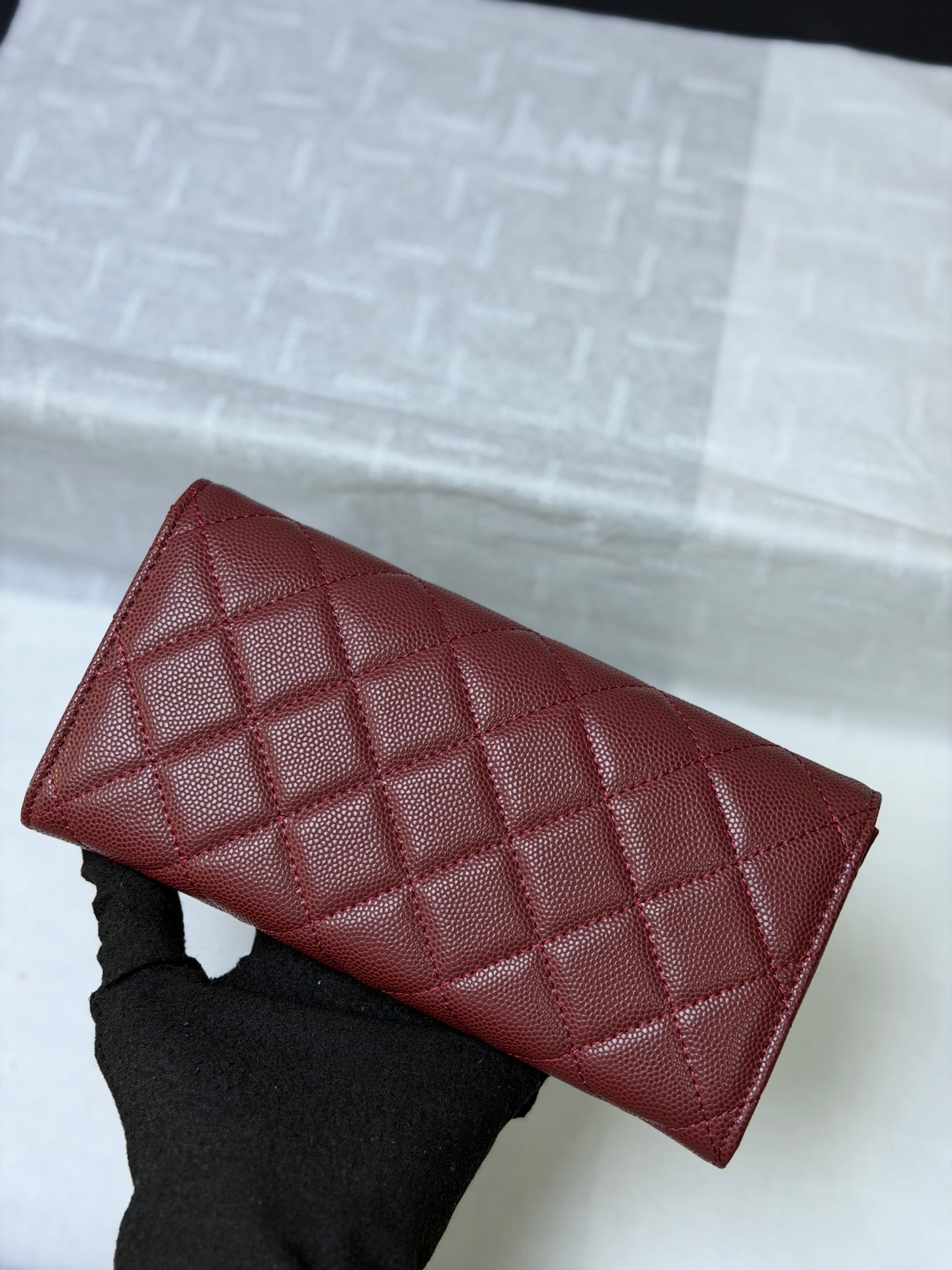 CC 26P Long Flip Wallet Burgundy Quited Caviar Leather