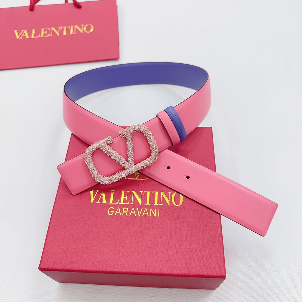 Garavani Reversible VLogo Signature Belt 40mm Light Pink Purple Leather 127711