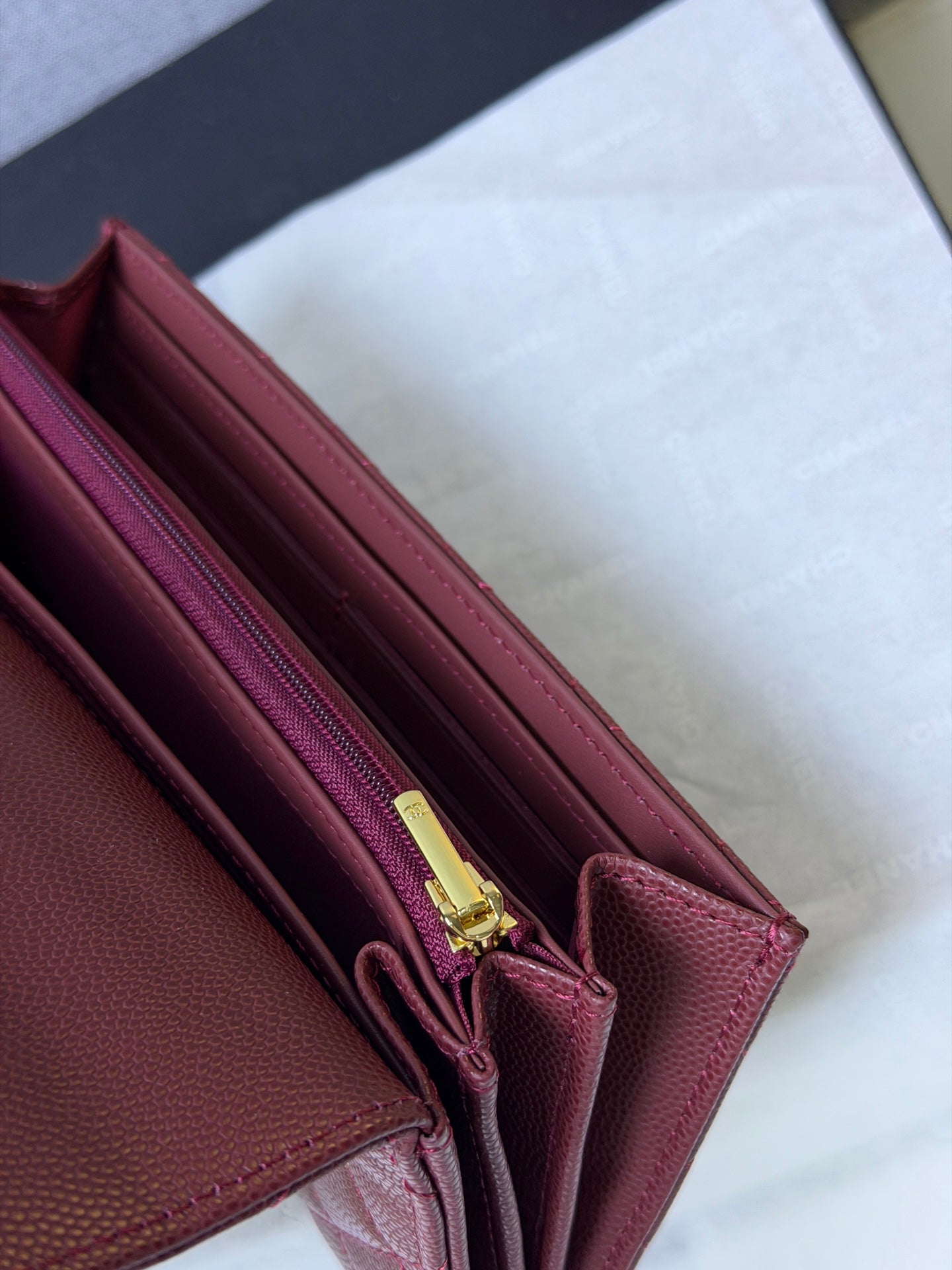 CC 26P Long Flip Wallet Burgundy Quited Caviar Leather