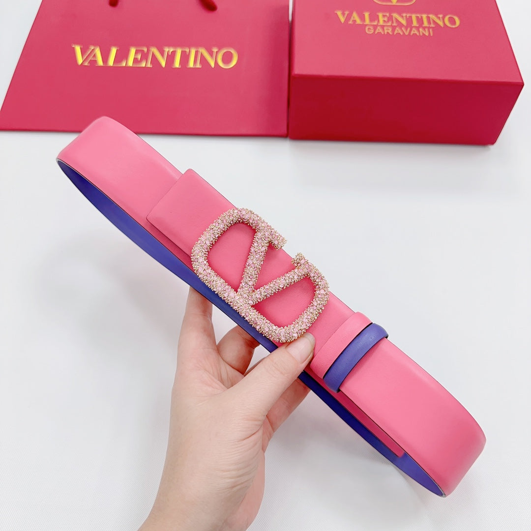 Garavani Reversible VLogo Signature Belt 40mm Light Pink Purple Leather 127711