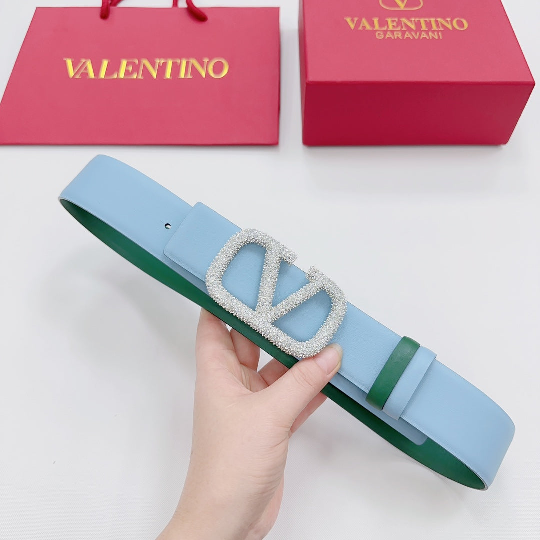 Garavani Reversible VLogo Signature Belt 40mm Blue Green Leather 200698