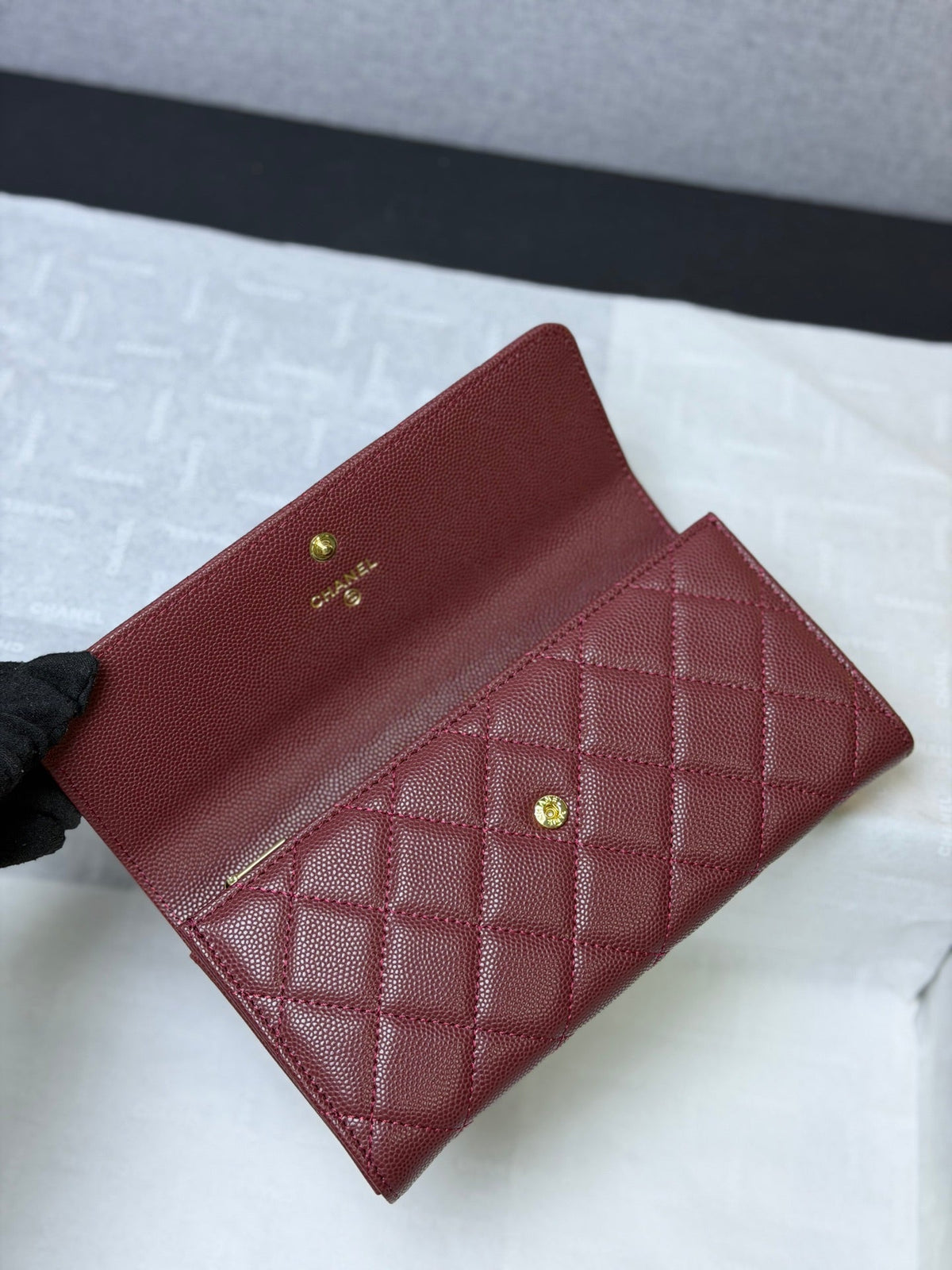 CC 26P Long Flip Wallet Burgundy Quited Caviar Leather