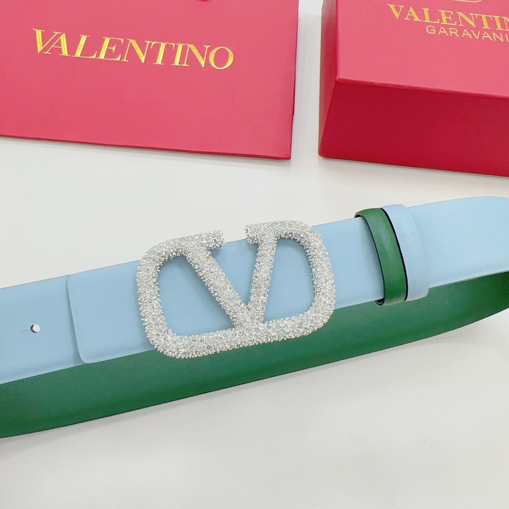 Garavani Reversible VLogo Signature Belt 40mm Blue Green Leather 200698