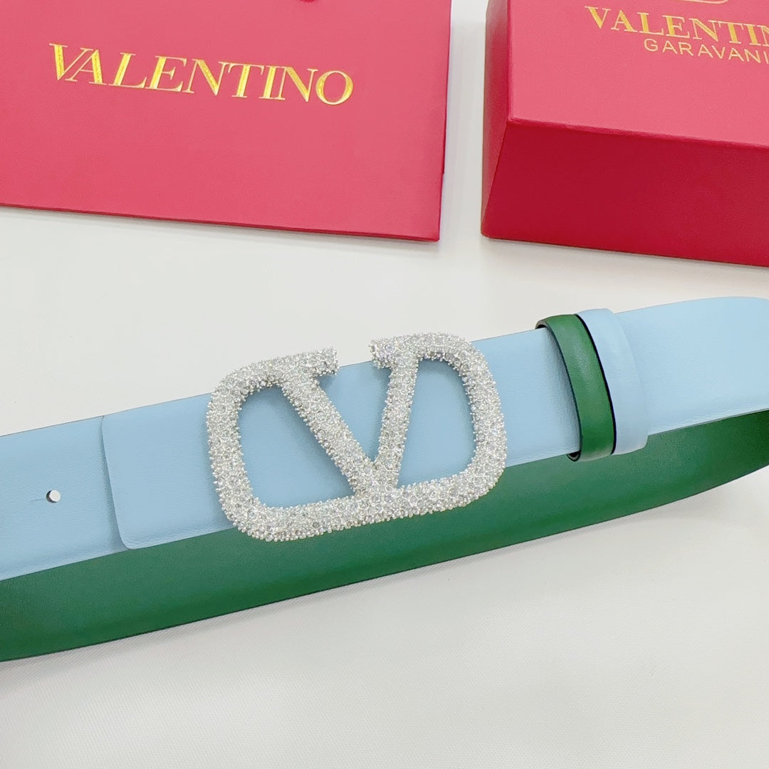 Garavani Reversible VLogo Signature Belt 40mm Blue Green Leather 200698