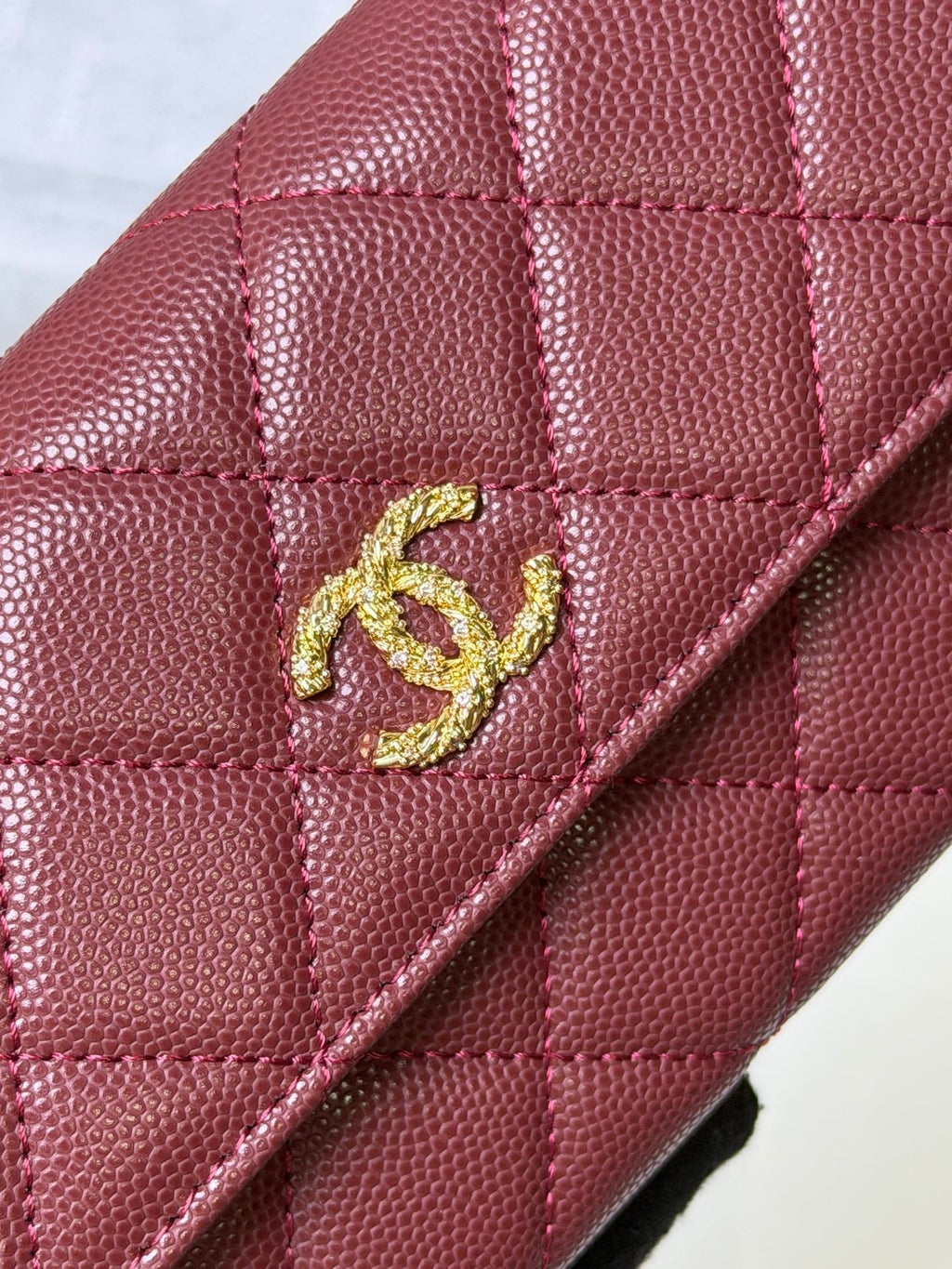 CC 26P Long Flip Wallet Burgundy Quited Caviar Leather