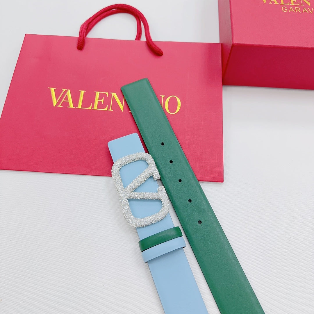 Garavani Reversible VLogo Signature Belt 40mm Blue Green Leather 200698
