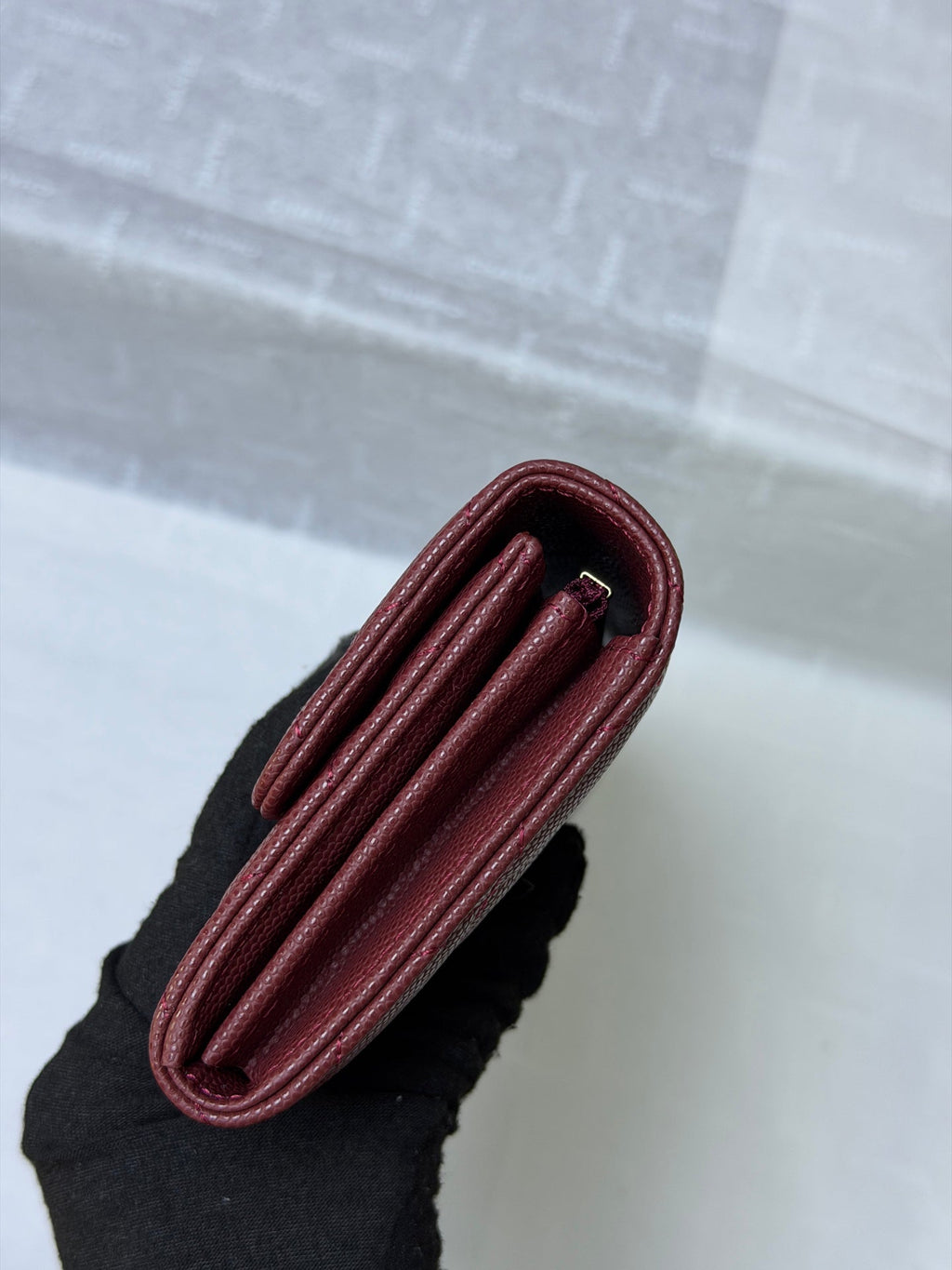 CC 26P Long Flip Wallet Burgundy Quited Caviar Leather