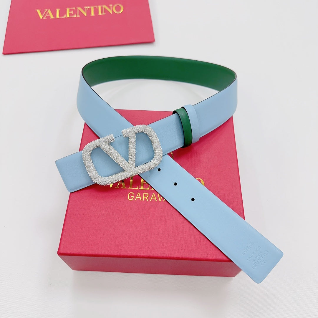 Garavani Reversible VLogo Signature Belt 40mm Blue Green Leather 200698