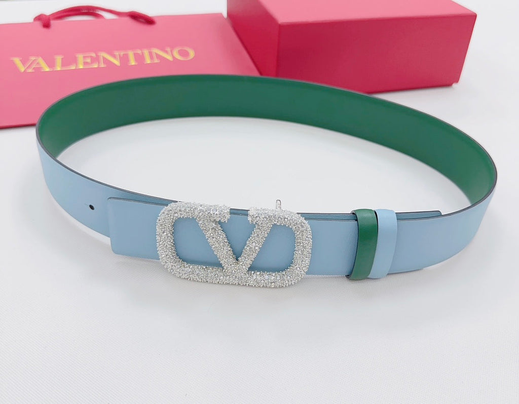Garavani Reversible VLogo Signature Belt 40mm Blue Green Leather 200698