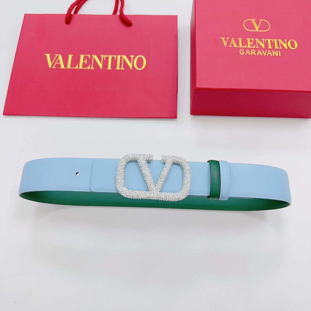 Garavani Reversible VLogo Signature Belt 40mm Blue Green Leather 200698