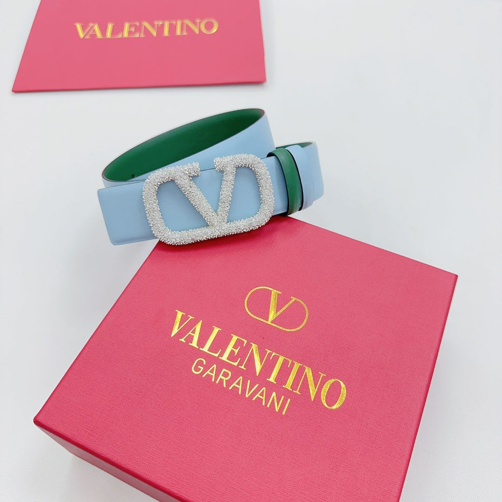 Garavani Reversible VLogo Signature Belt 40mm Blue Green Leather 200698