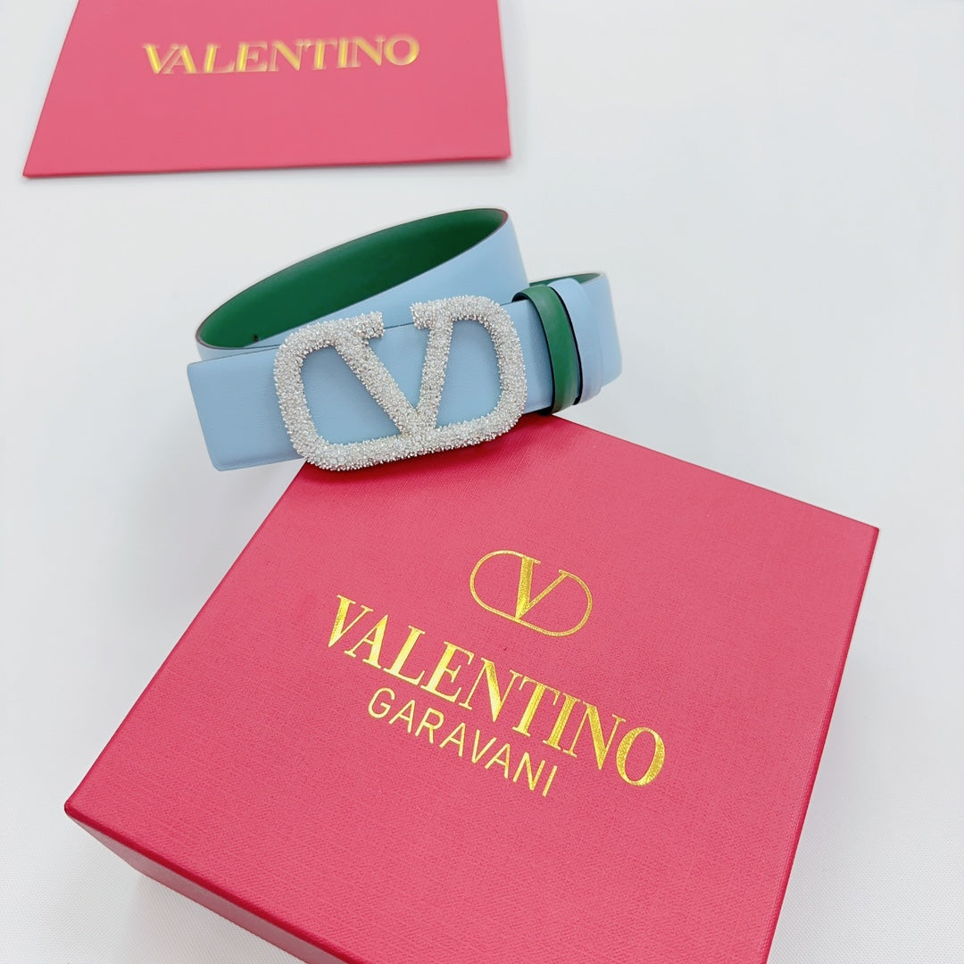 Garavani Reversible VLogo Signature Belt 40mm Blue Green Leather 200698