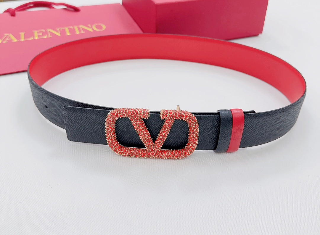 Garavani Reversible VLogo Signature Belt 40mm Black Red Leather 200699